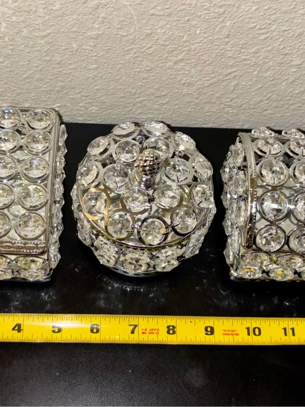 Crystal-Embellished Silver Jewelry Trinket Boxes Set